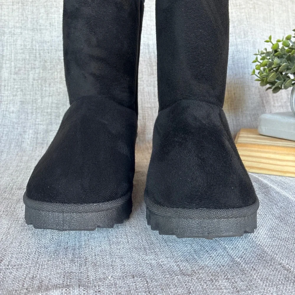 Just Be Faux Suede Winter Boots Black Size 5-6 Faux Fur Lined Cozy Mid Calf